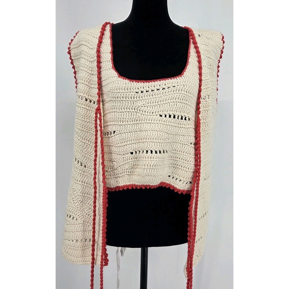 Crochet Boho Vest and Tank Top Hand Knitted Lace Floral Tassel Hippie 70s